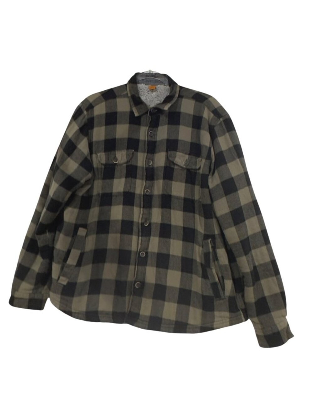 Tailor Vintage Sherpa Lined Flannel Jacket Mens XL Black Tan Buffalo Plaid Jacke